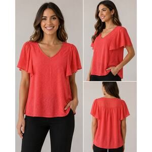 Zac & Rachel 1X NWT Coral Textured Cape Sleeve V-Neck Blouse Size 1X